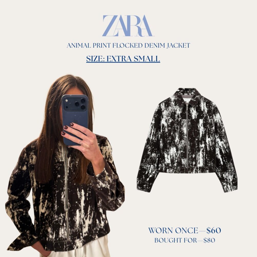 ZARA Animal Print Flocked Denim Jacket